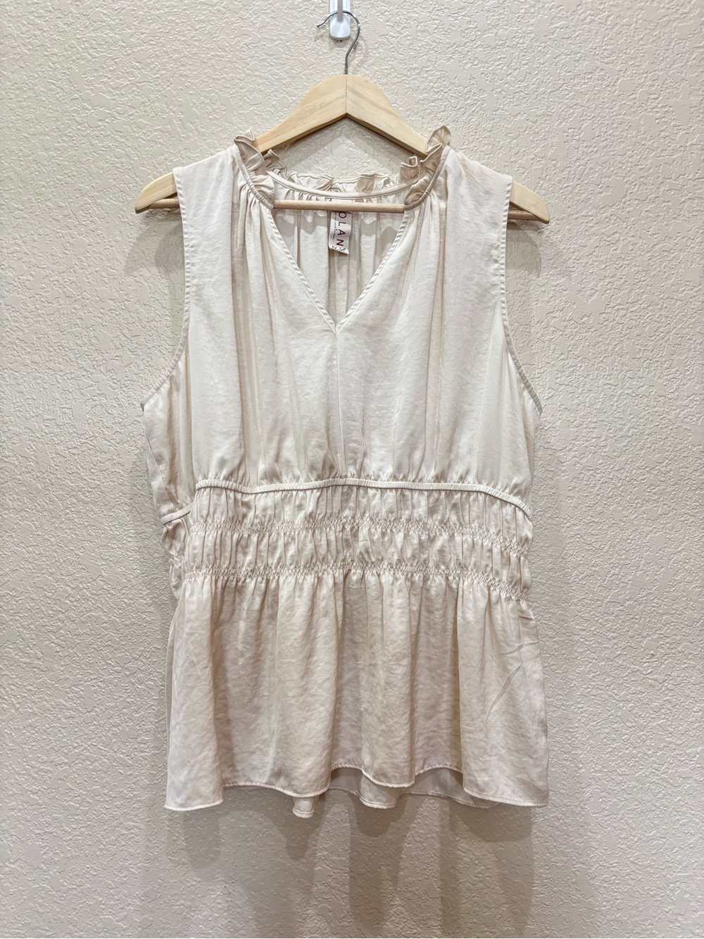 Dolan | Anthropologie Smocked Peplum Blouse Ruffle V-Neck Cream Top Sz XL